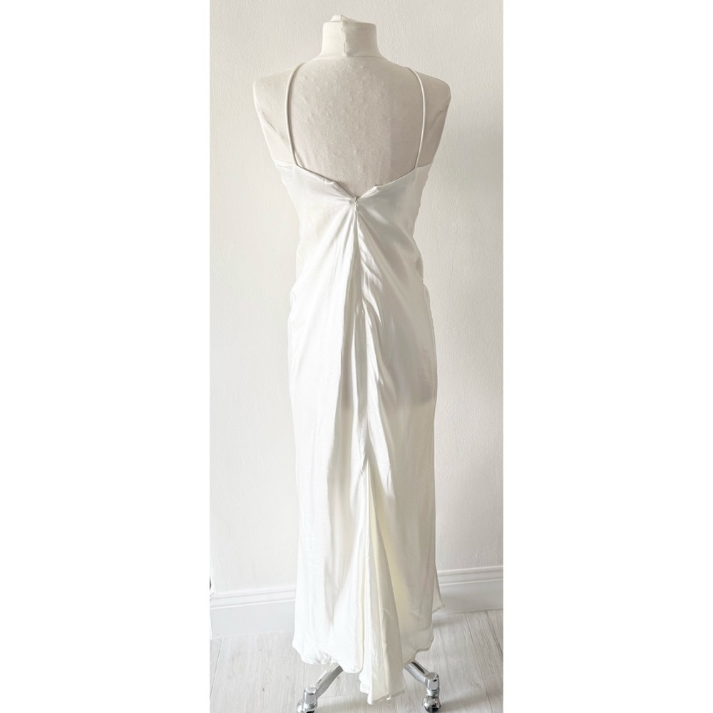 Vintage 90s Dave & Johnny White Satin Floral Embroidered Maxi Dress - Picture 7 of 9